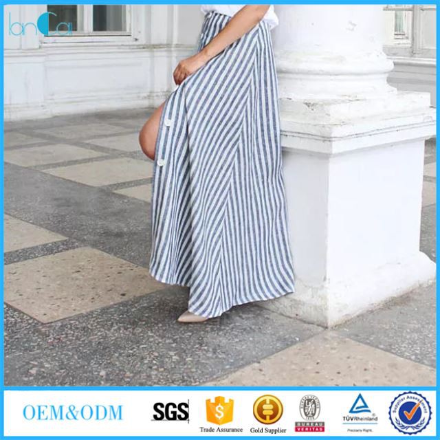 Elegant lodret stribe med knapper Maxi-nederdel i hør